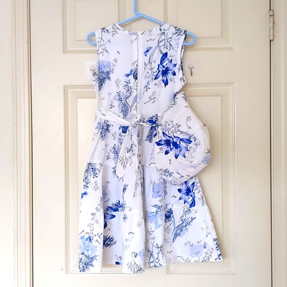 NWOT. Multi Color Floral Ruffle Dress with 3D Flowers, laces and Matching Hat. - Picture 2 of 8